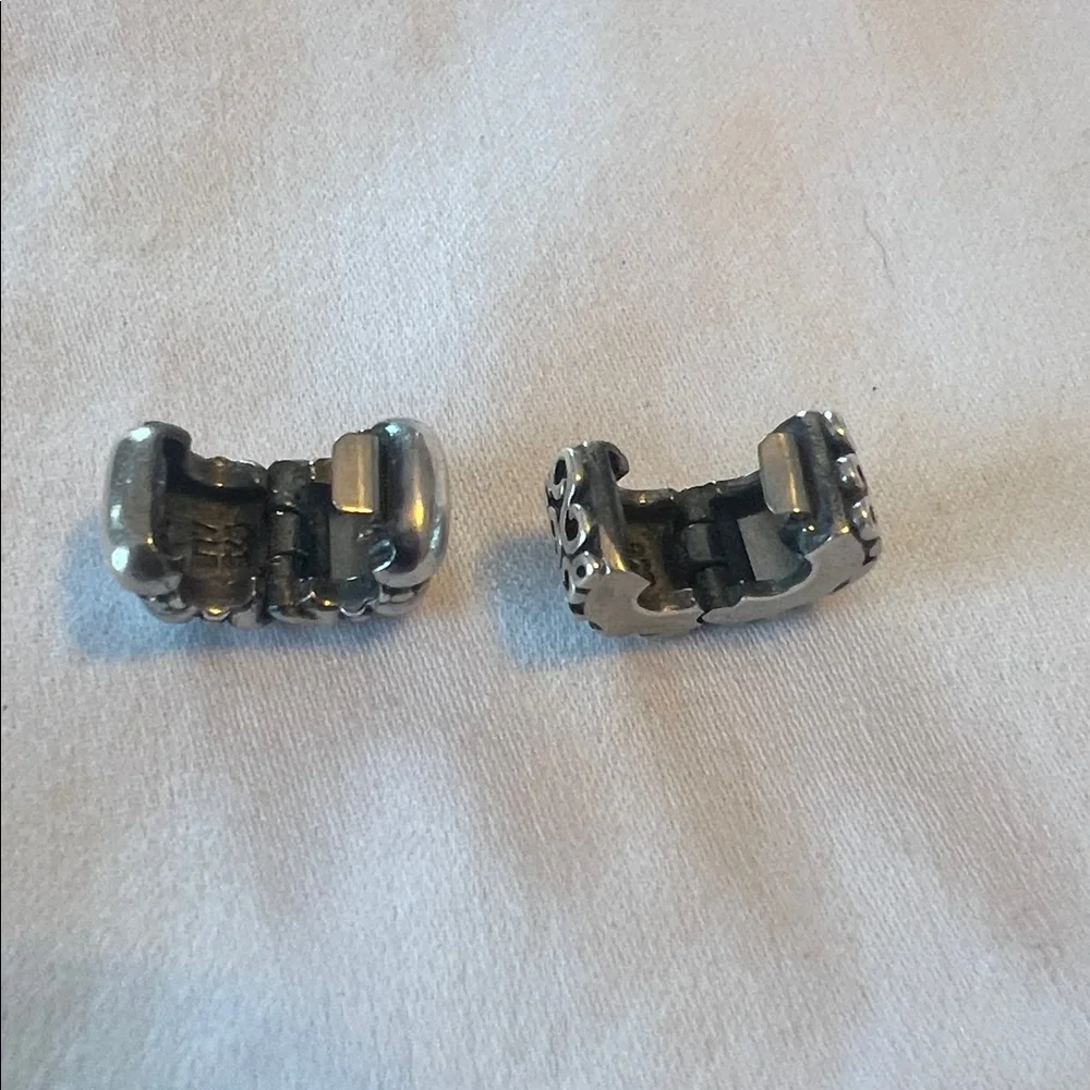 TWO Pandora Sterling Silver Clip Charms, Dots & Ridges, S Swirl, Retired - Picture 5 of 7